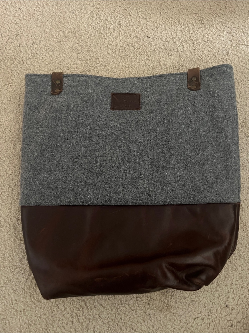 Classic Gray Wool and Brown Leather Shoulder Bag
